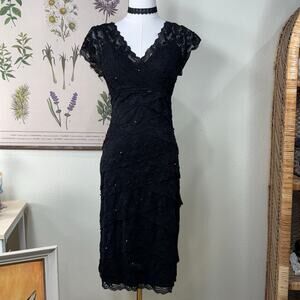 Black Lace Beaded Babydoll Dress Romantic Goth Dark Coquette Black Swan 10 M